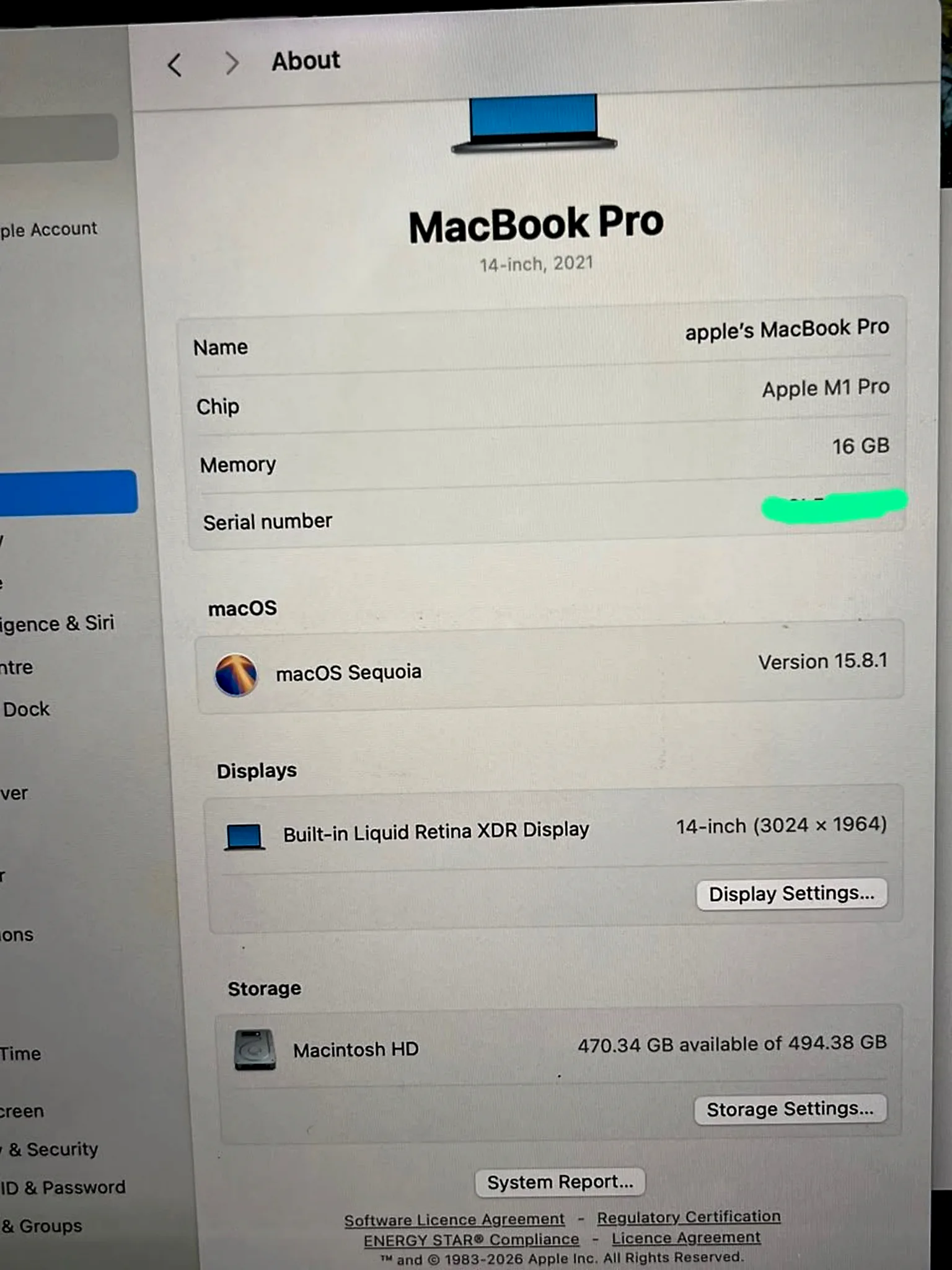 MacBook Pro 14.2" M1 Pro (2021) 16GB / 512GB gallery thumbnail 4